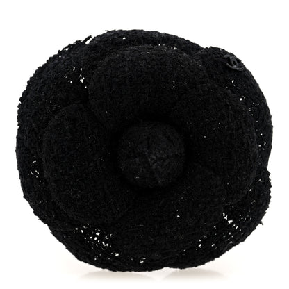 Chanel Tweed Camellia CC Pin Brooch Black 1 of 3