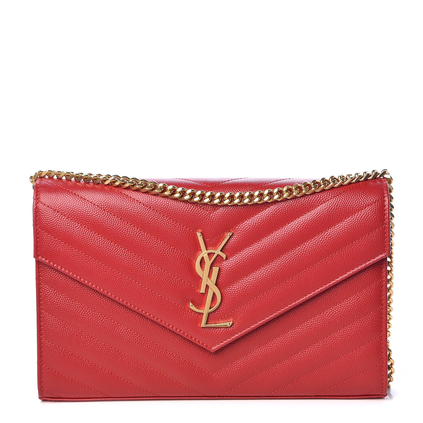 Grain De Poudre Matelasse Chevron Monogram Chain Wallet Red
