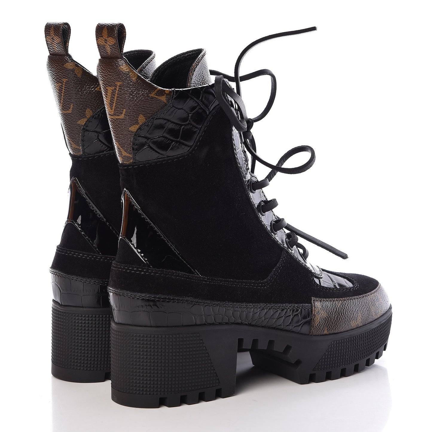 Suede Calfskin Monogram Laureate Platform Desert Boots 36 Black