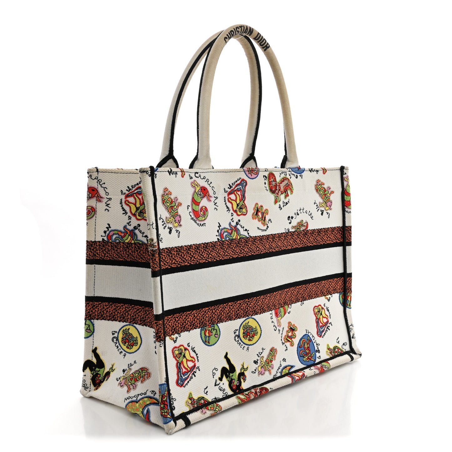 Canvas Embroidered Dragon Zodiac Medium Book Tote White Multicolor