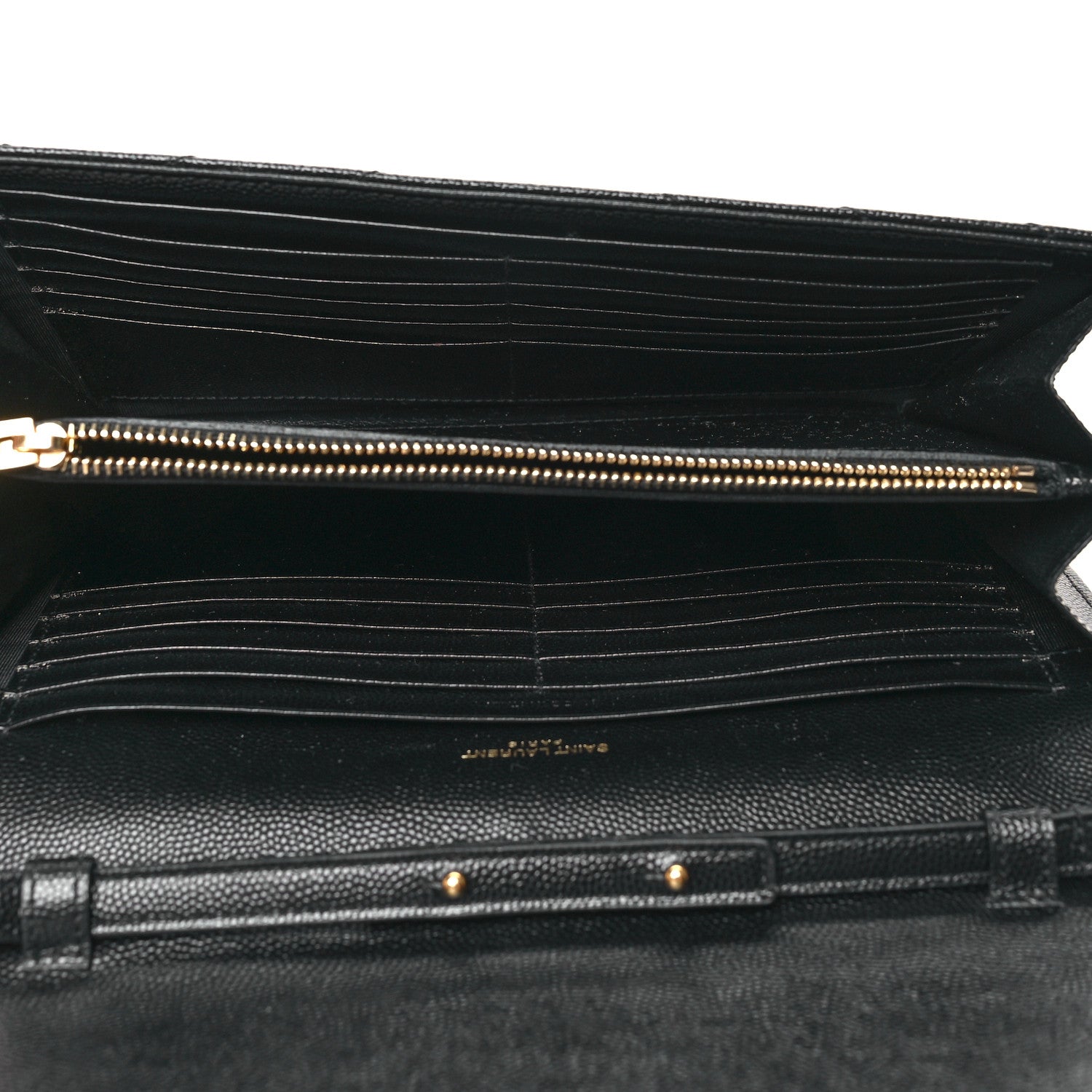 Saint Laurent Grain De Poudre Matelasse Chevron Monogram Chain Wallet Black 5 of 10