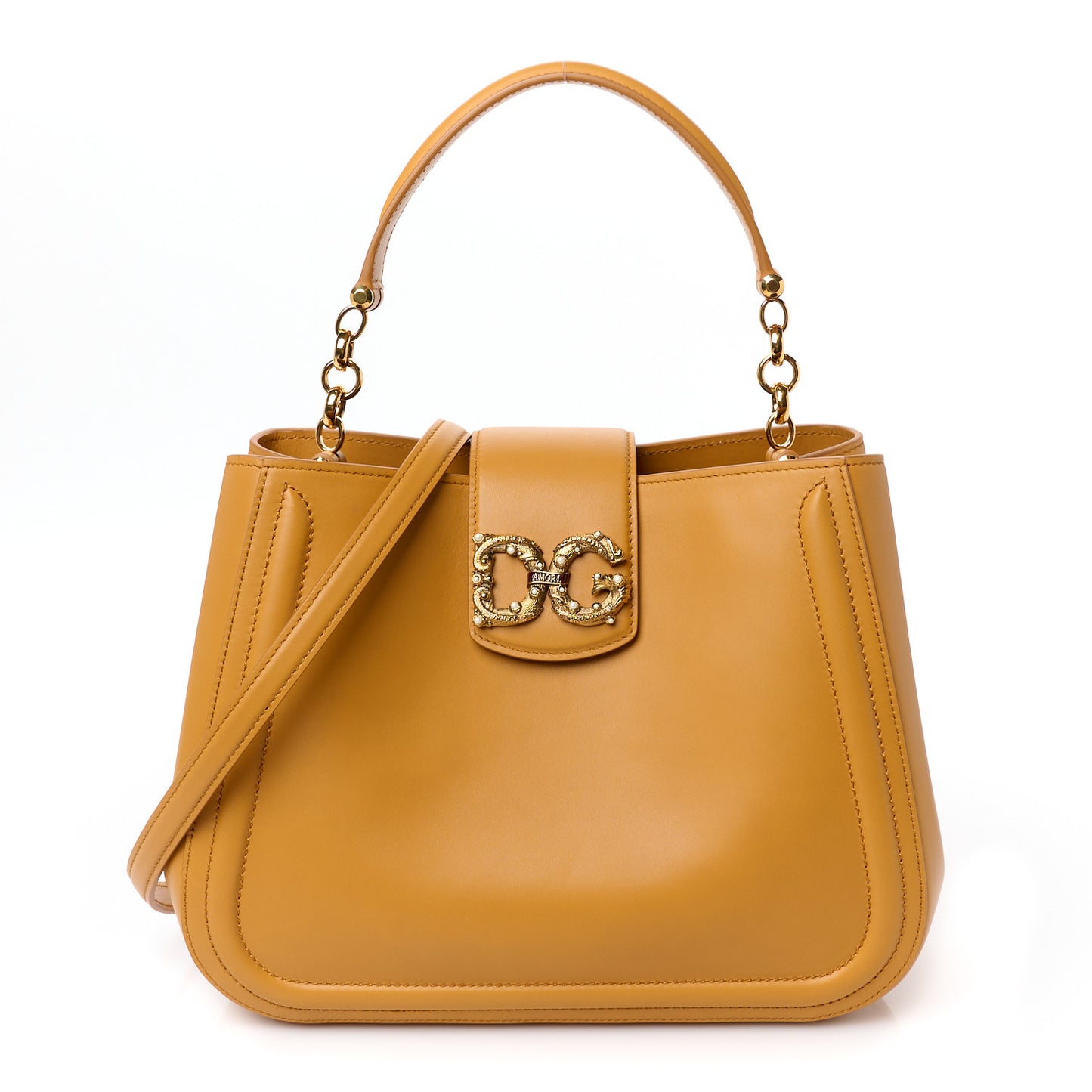 Smooth Calfskin Small DG Amore Satchel Bag Camel
