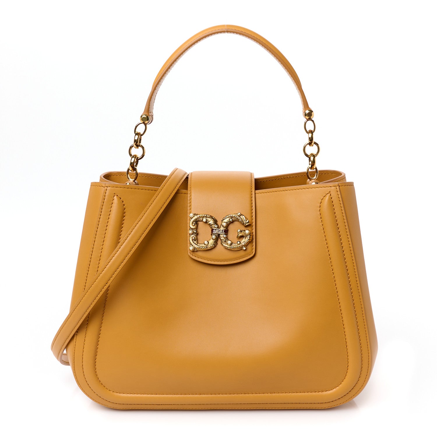 Dolce & Gabbana Smooth Calfskin Small DG Amore Satchel Bag Camel 1 of 9