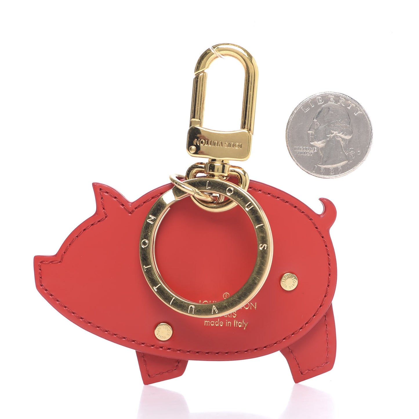 Calfskin Monogram Pig Bag Charm Key Holder Rouge