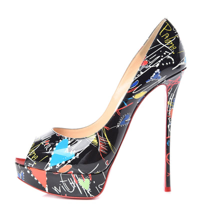 Christian Louboutin Patent Loubitag Fetish Peep 150 Pumps 40 Black Flamenco 1 of 9