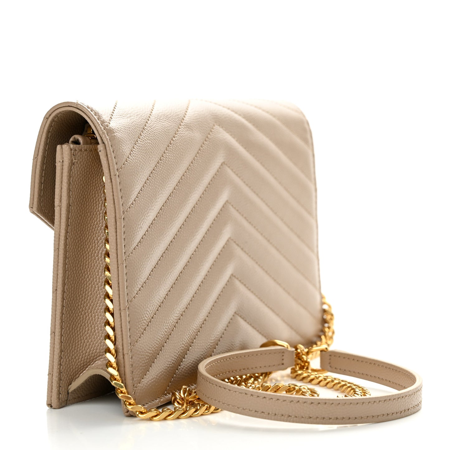 Grain De Poudre Matelasse Chevron Monogram Envelope Chain Wallet Dark Beige