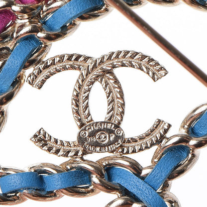 Chanel Metal Calfskin Braided Peace Sign CC Brooch Blue Purple Gold 4 of 5