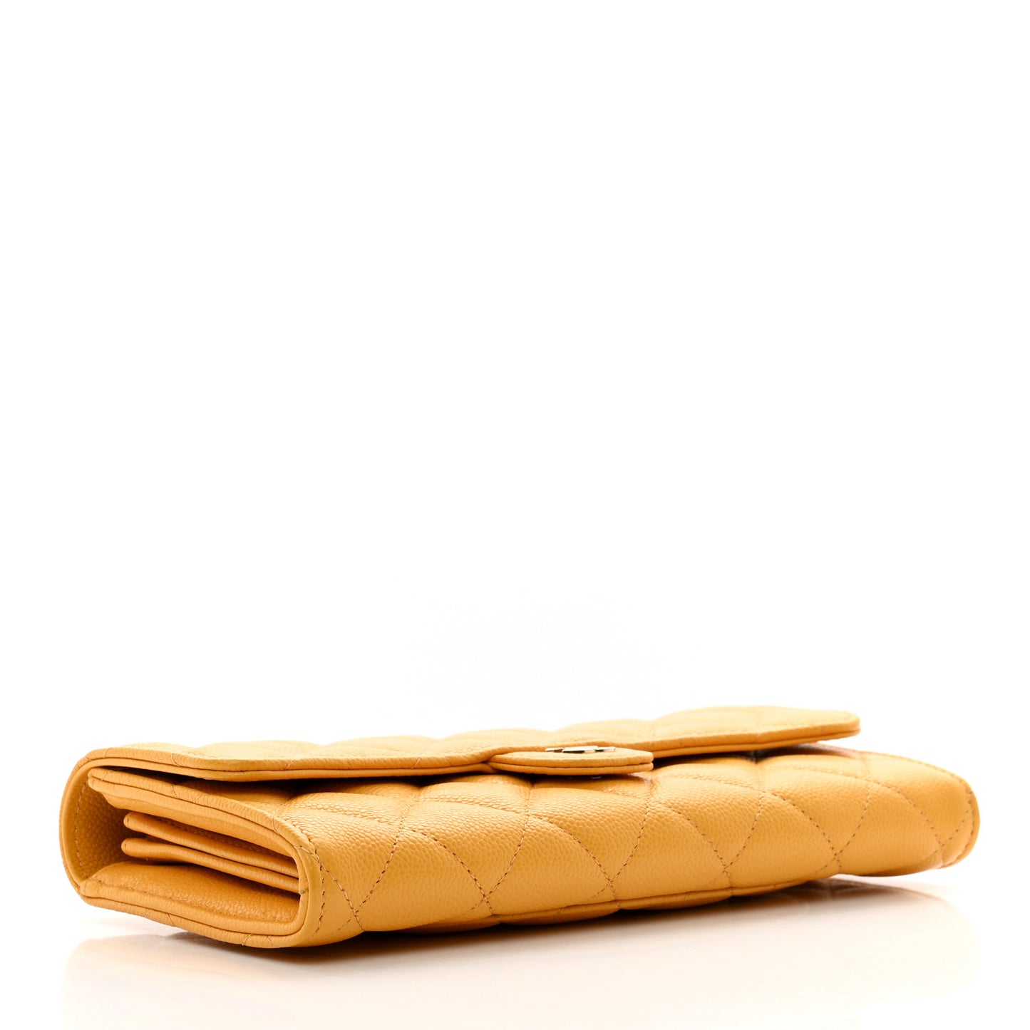 Caviar Quilted Large Gusset Flap Wallet Yellow