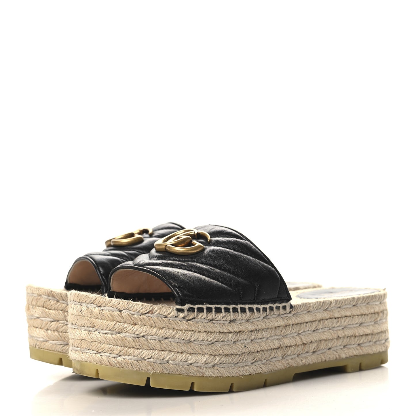 Nappa Matelasse GG Marmont Platform Espadrille Slide Sandals 36 Black