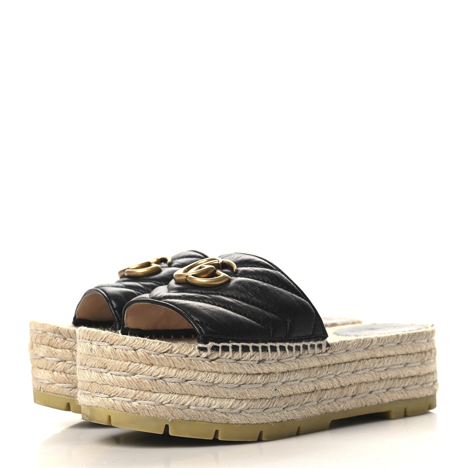 Gucci Nappa Matelasse GG Marmont Platform Espadrille Slide Sandals 36 Black 4 of 9