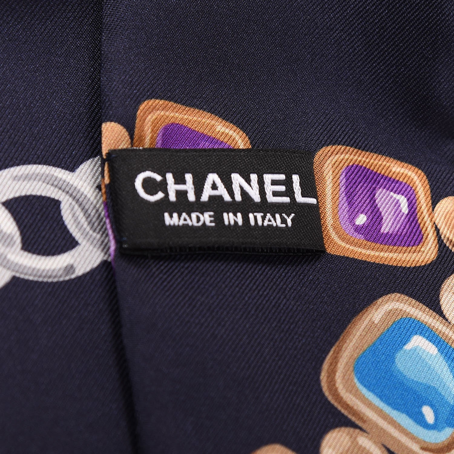 Chanel Silk Pearl CC Chain Slim Bandeau Scarf Navy Blue 3 of 3