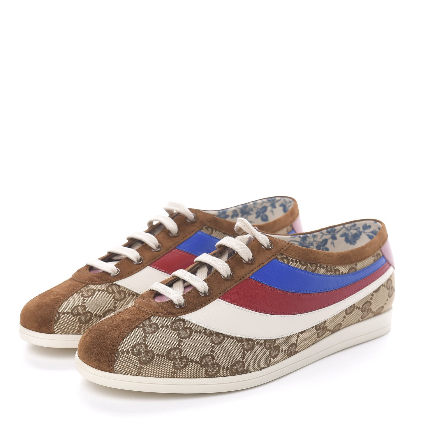 Suede Monogram Web Womens Falacer Sneakers 40.5 Nocciola Beige Mystic White Hibiscus Red
