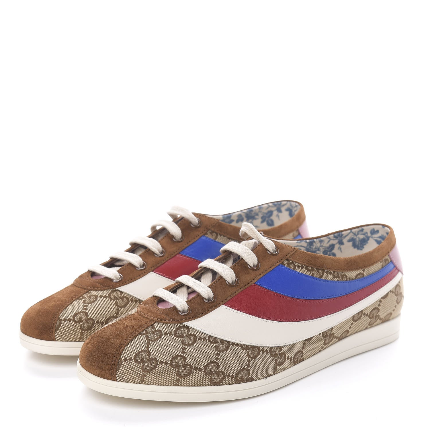 Gucci Suede Monogram Web Womens Falacer Sneakers 40.5 Nocciola Beige Mystic White Hibiscus Red 3 of 10
