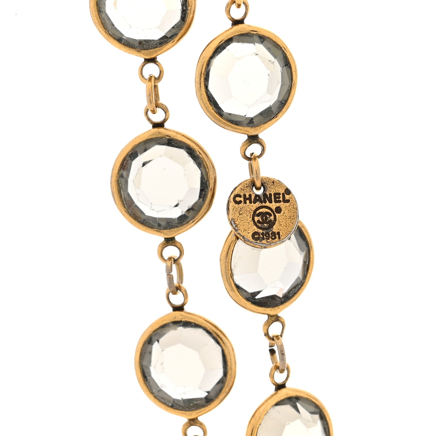 Swarovski Crystal Pearl Chicklet Sautoir Necklace Gold