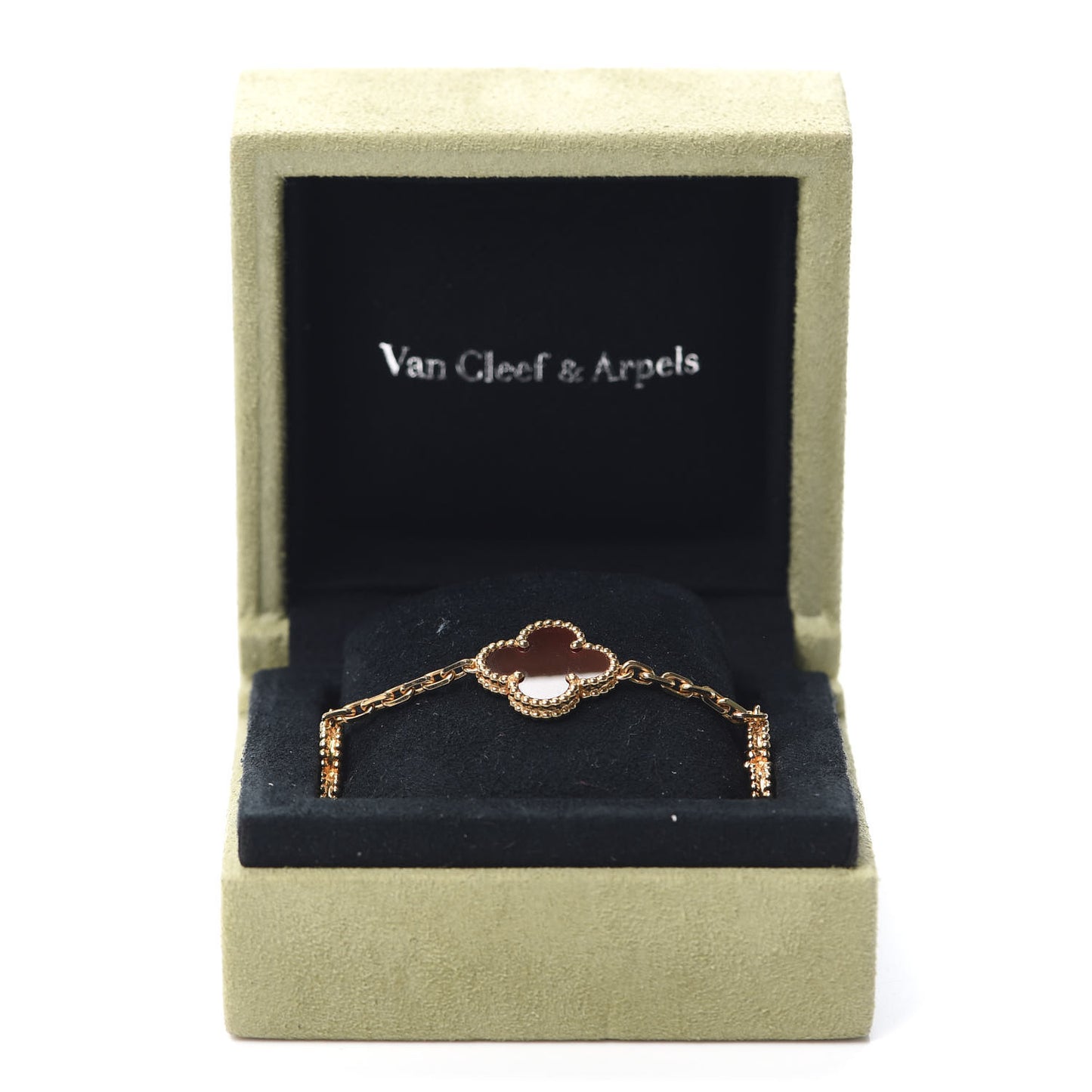 18K Yellow Gold Carnelian 5 Motifs Vintage Alhambra Bracelet