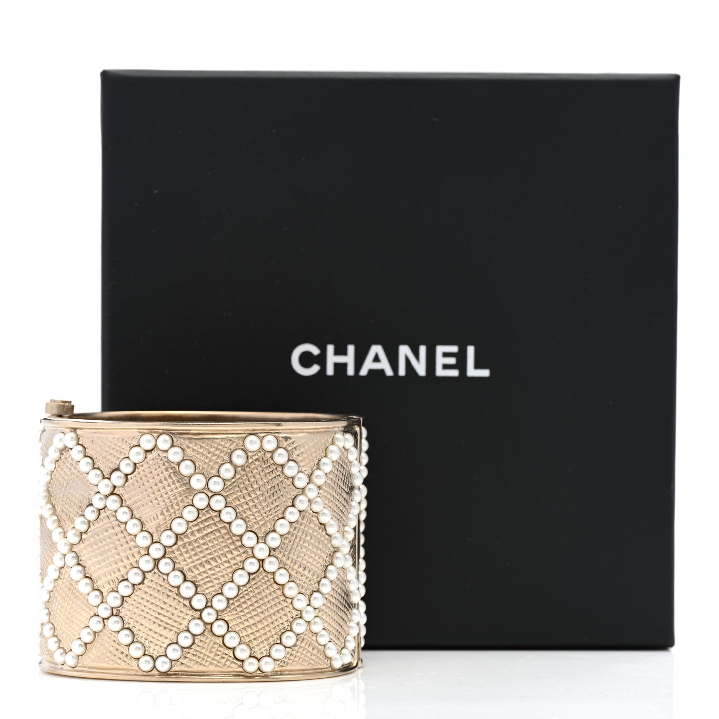 Metal Pearl Quilted Wide Cuff Gold