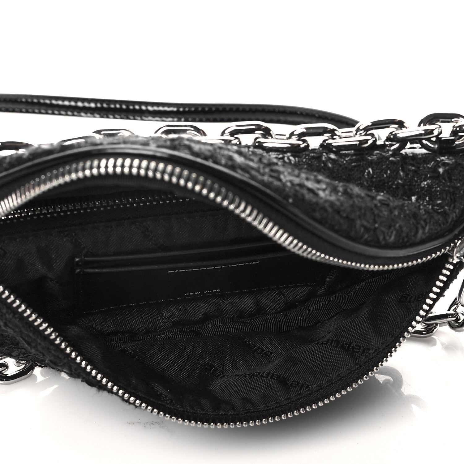 Alexander Wang Patent Tweed Chain Embellished Attica Belt Bag Black 5 of 9