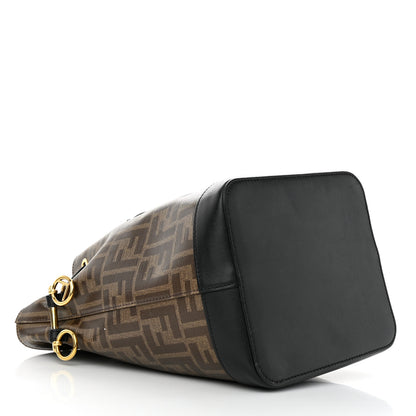 Fendi Glazed Fabric Vitello Grace F is Fendi FF 1974 Stamp Patch Grande Mon Tresor Bucket Bag Mogano Panna Black 4 of 11