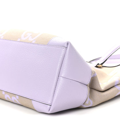 Gucci Monogram Jumbo GG Textured Dollar Calfskin Medium Ophidia Shopping Tote Beige Lapis 10 of 10