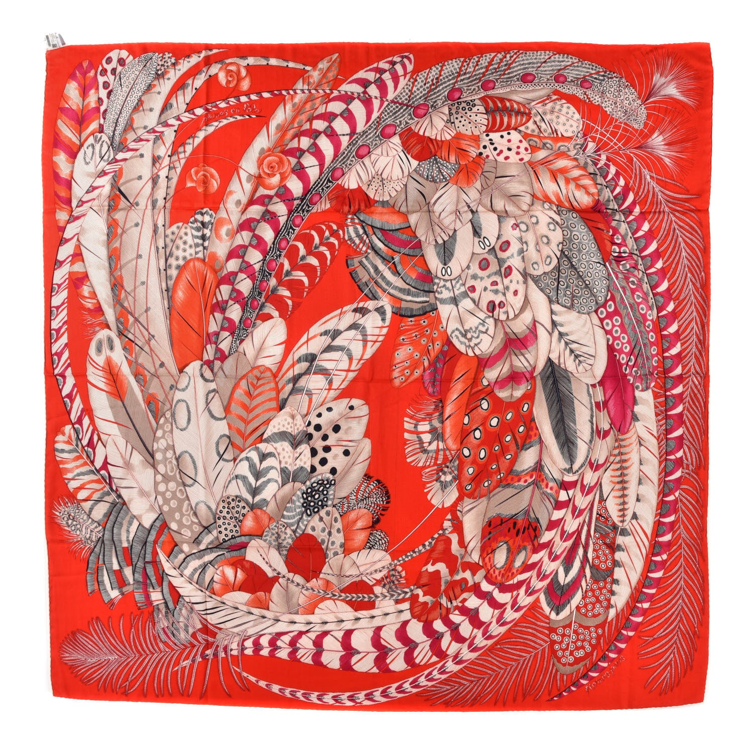Hermes Cashmere Silk Plumes En Fete Shawl 140 Rouge Gris Fuchsia 1 of 4