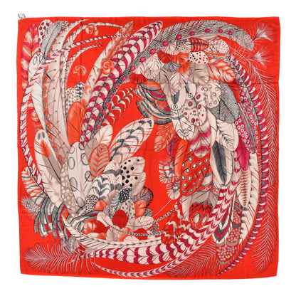 Hermes Cashmere Silk Plumes En Fete Shawl 140 Rouge Gris Fuchsia 1 of 4