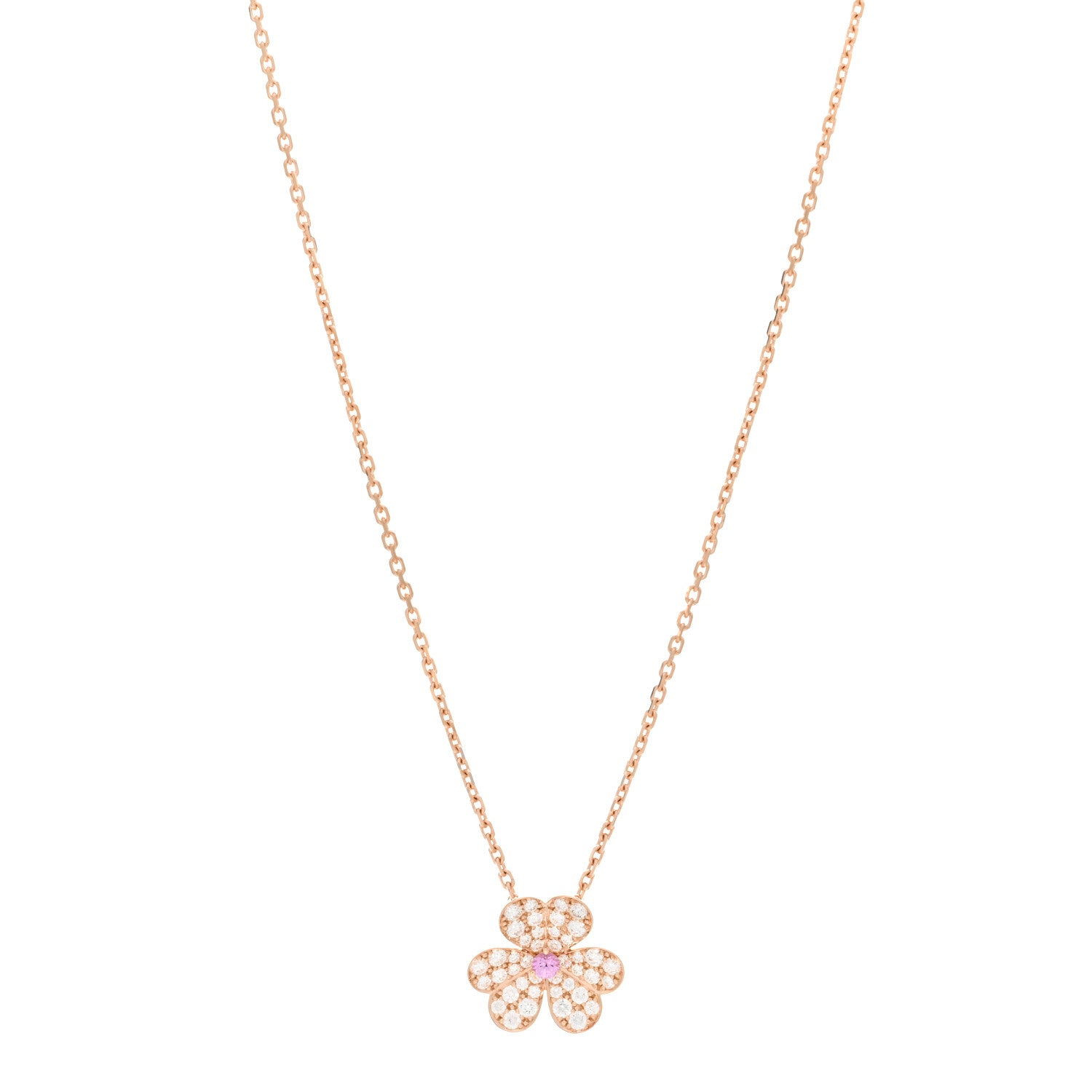 Van Cleef & Arpels 18K Rose Gold Diamond Pink Sapphire Small Frivole Pendant Necklace 1 of 5