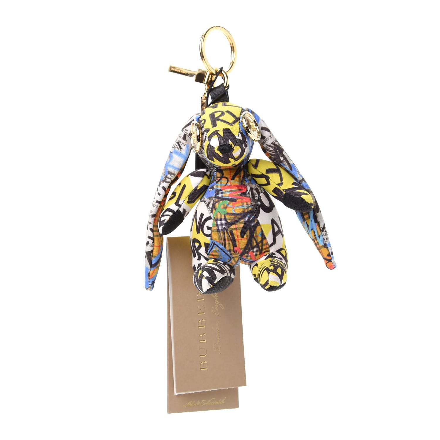 Burberry Cotton Graffiti Print Vera The Hare Bag Charm Yellow Multi 1 of 6