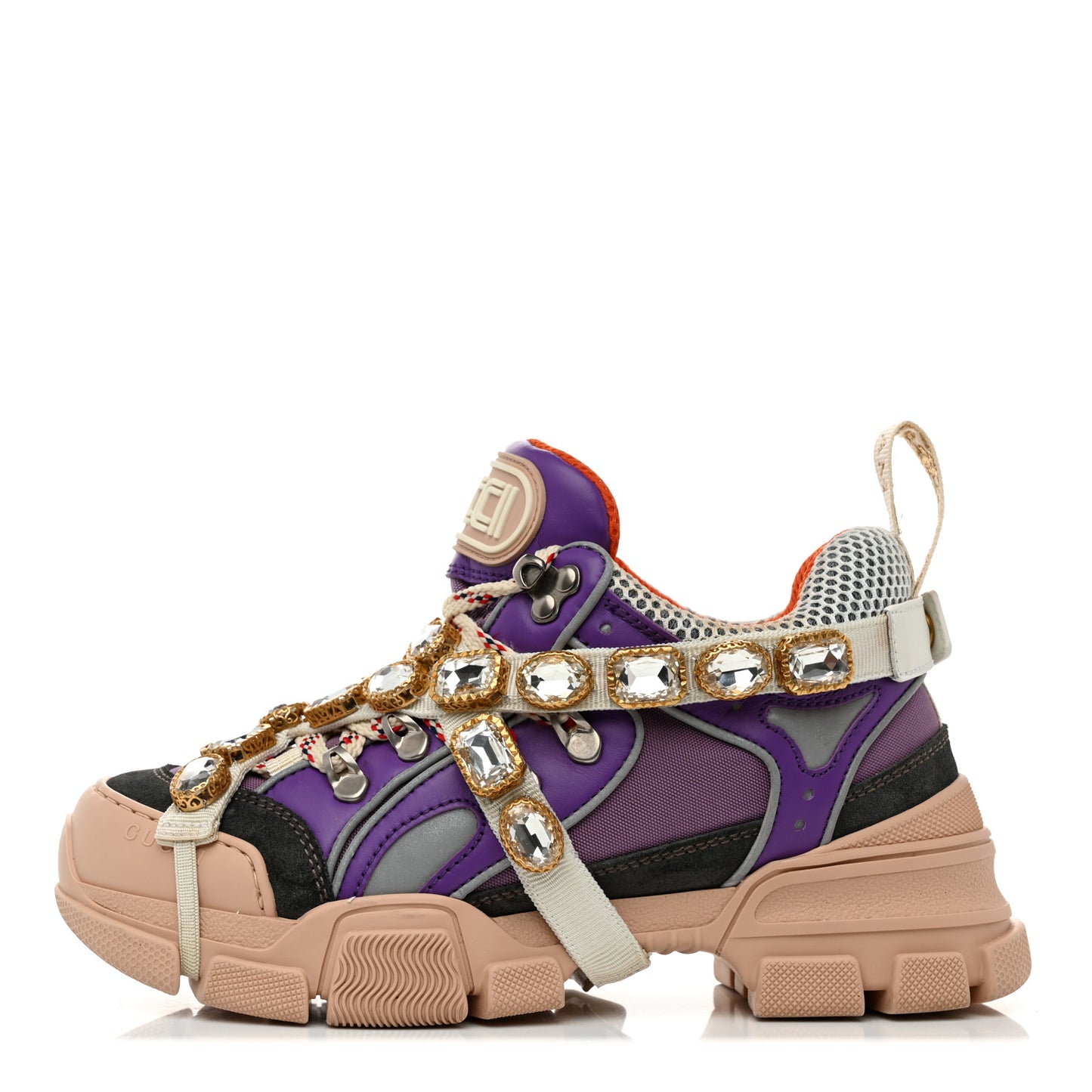 X SEGA Nylon Calfskin Suede Removable Crystals Womens Flashtrek Sneakers 36 Lavender Loess Shine Purple
