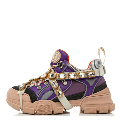 Gucci X SEGA Nylon Calfskin Suede Removable Crystals Womens Flashtrek Sneakers 36 Lavender Loess Shine Purple 1 of 10