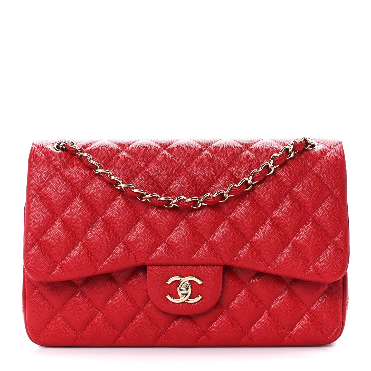 Caviar Quilted Jumbo Double Flap Red