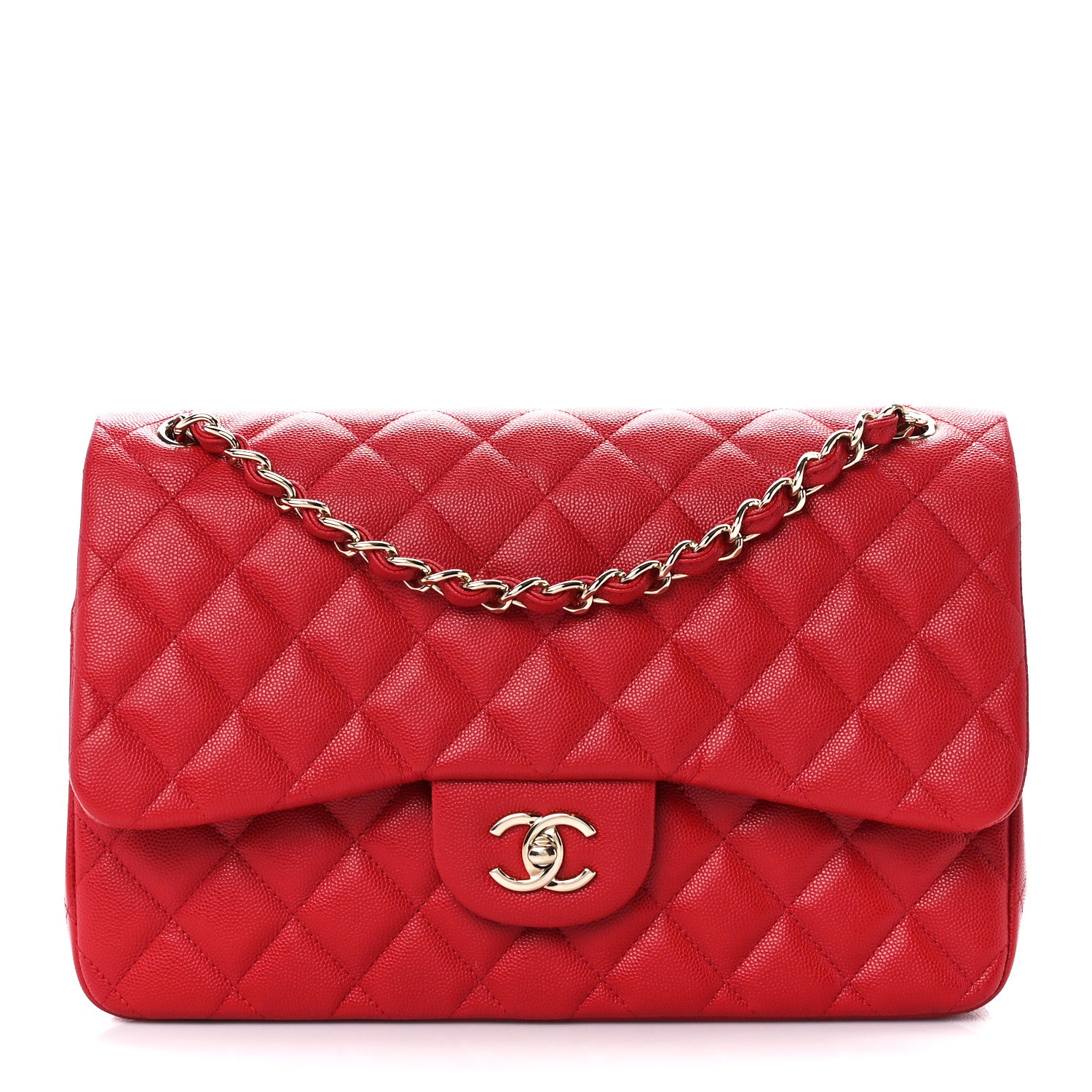 Chanel Caviar Quilted Jumbo Double Flap Red 1 of 11
