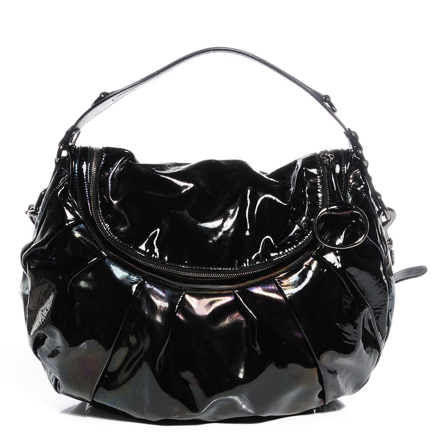 Iridescent Patent Medium Icon Bit Shoulder Bag Black