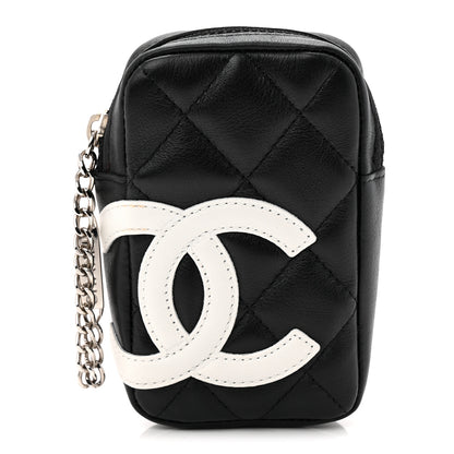 Chanel Calfskin Quilted Cambon Cigarette Case Holder Black White 1 of 8