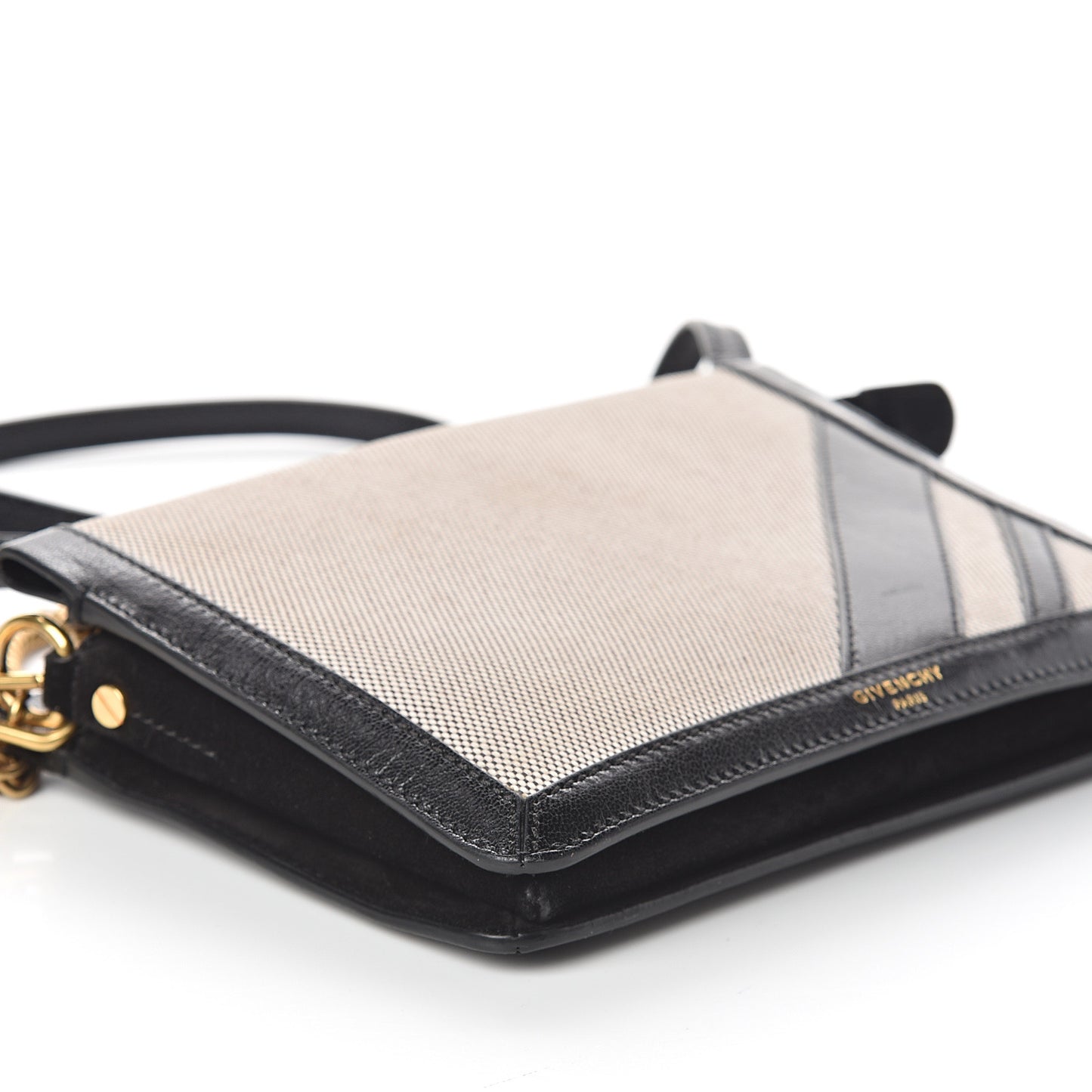 Suede Calfskin Canvas GV Cross Shoulder Bag Black