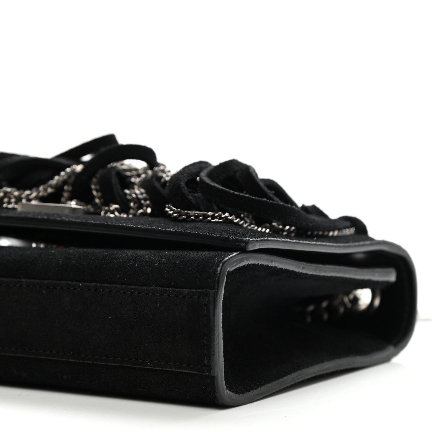 Suede Fringe Chain Small Monogram Satchel Black