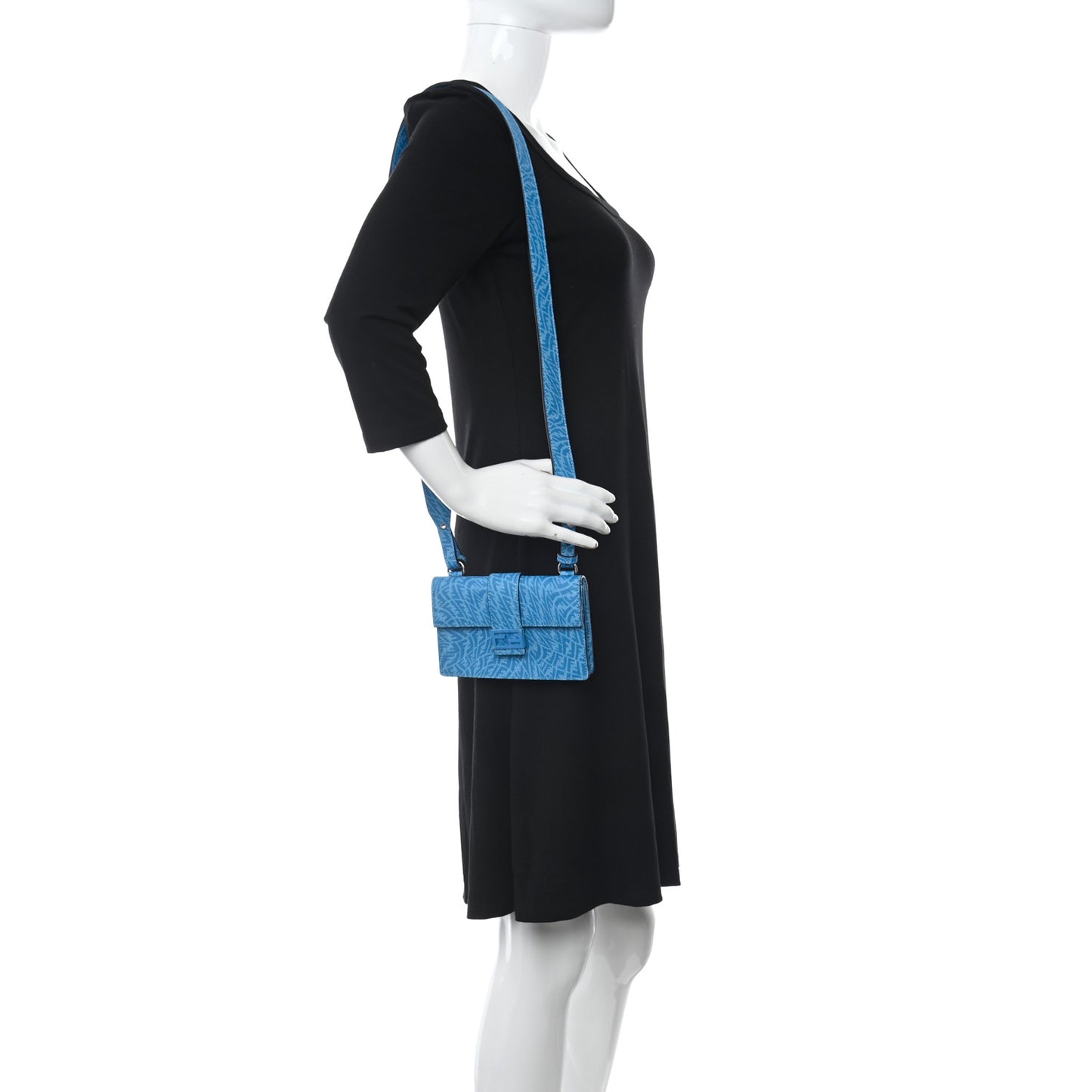 X SARAH COLEMAN Glazed Fabric Enamel Small FF Vertigo Baguette Belt Pouch Cyber Blue
