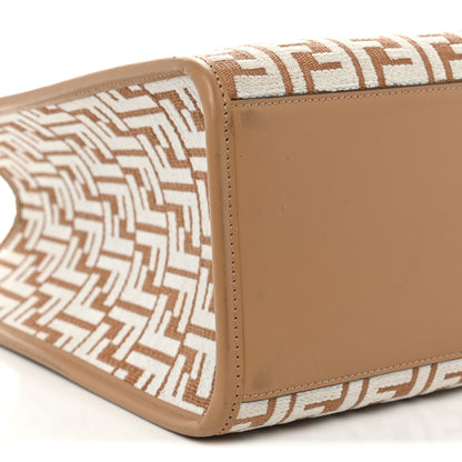 Fendi Woven Fabric Calfskin FF Medium Fendi Sunshine Shopper Tote Natural White Dark Honey 8 of 12
