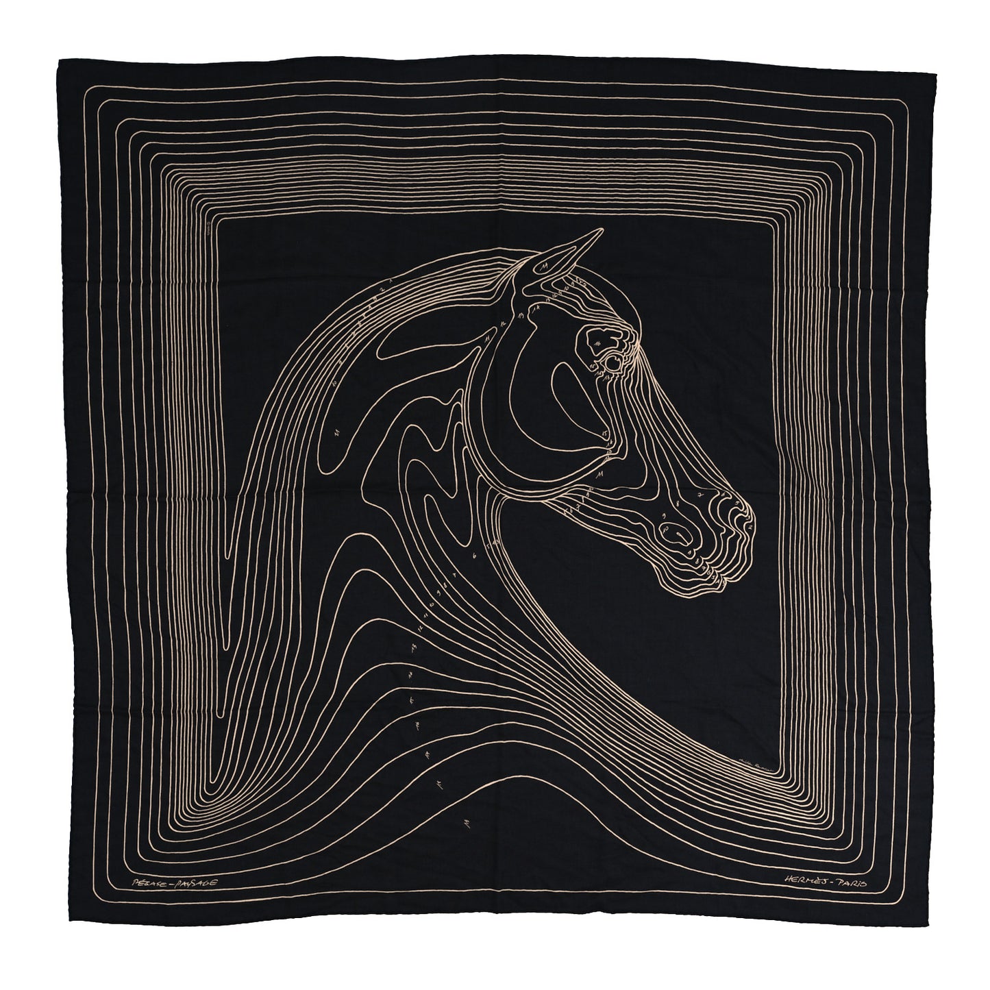 Cashmere Silk Pegase Paysage Shawl 140 Black Beige