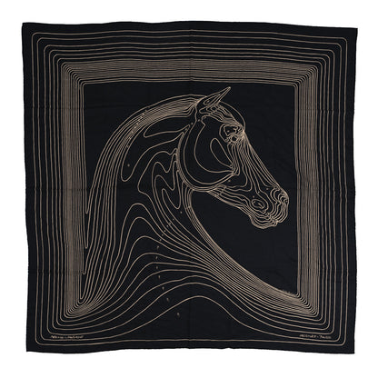 Hermes Cashmere Silk Pegase Paysage Shawl 140 Black Beige 1 of 5