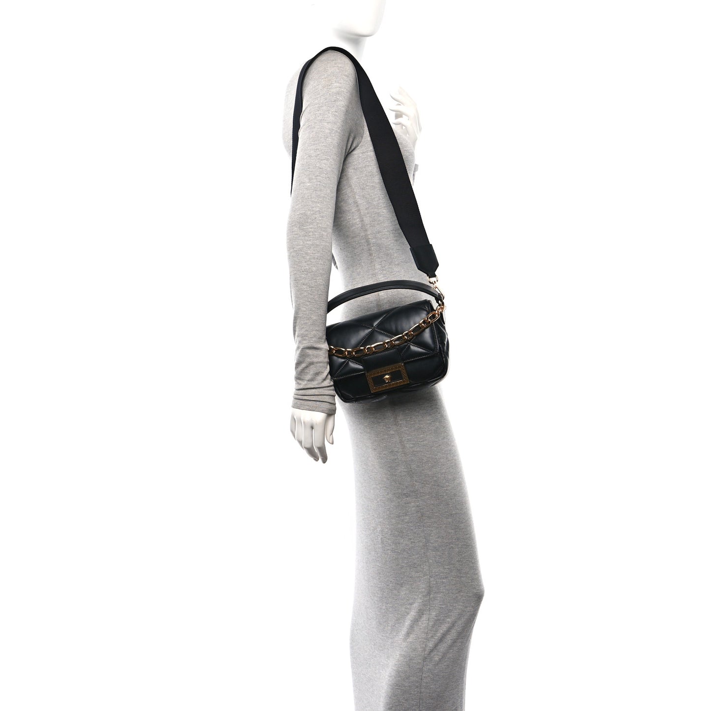 Nappa Quilted Medusa Top Handle Shoulder Bag Black