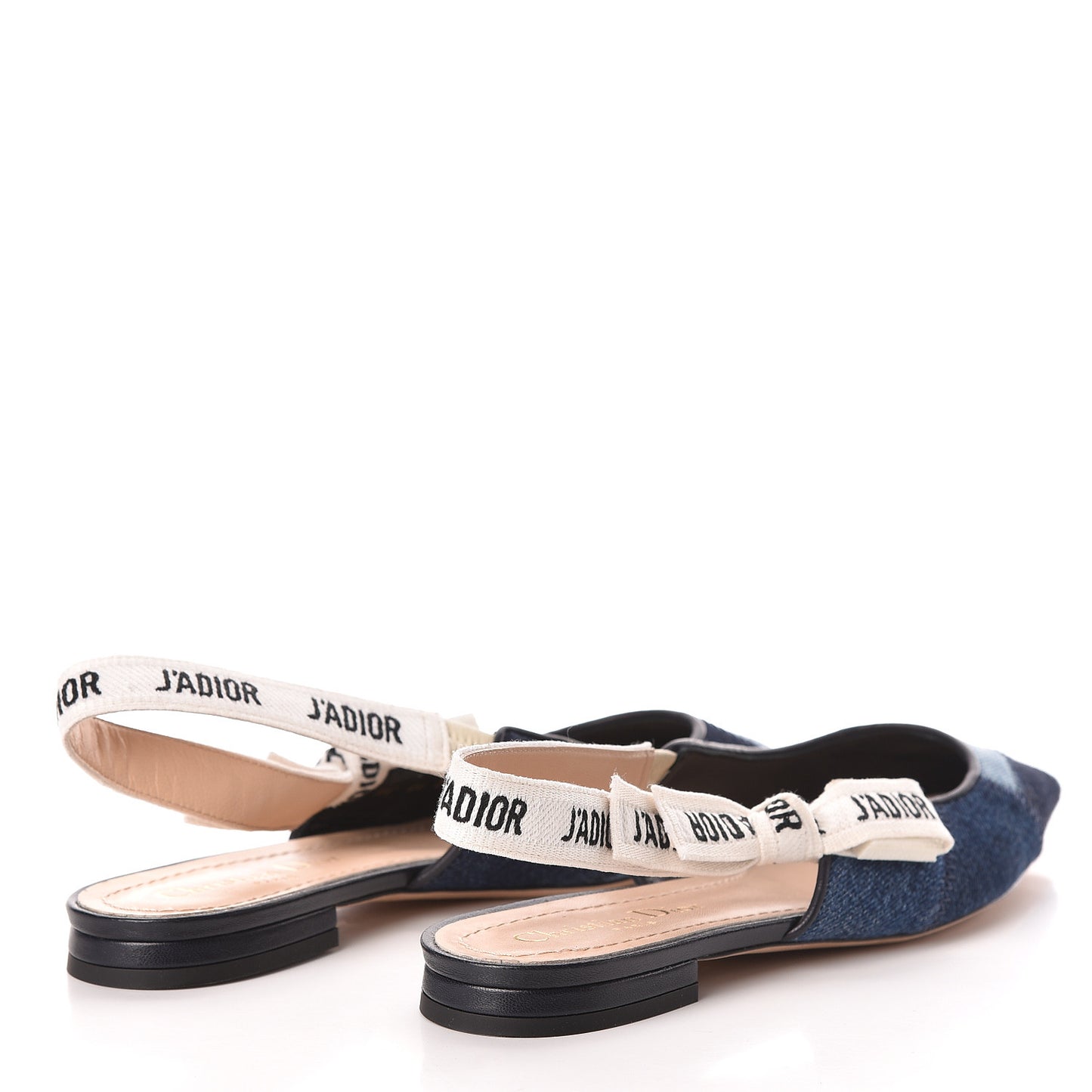 Denim Ribbon Patchwork J'Adior Slingback Ballet Flats 36 Deep Blue
