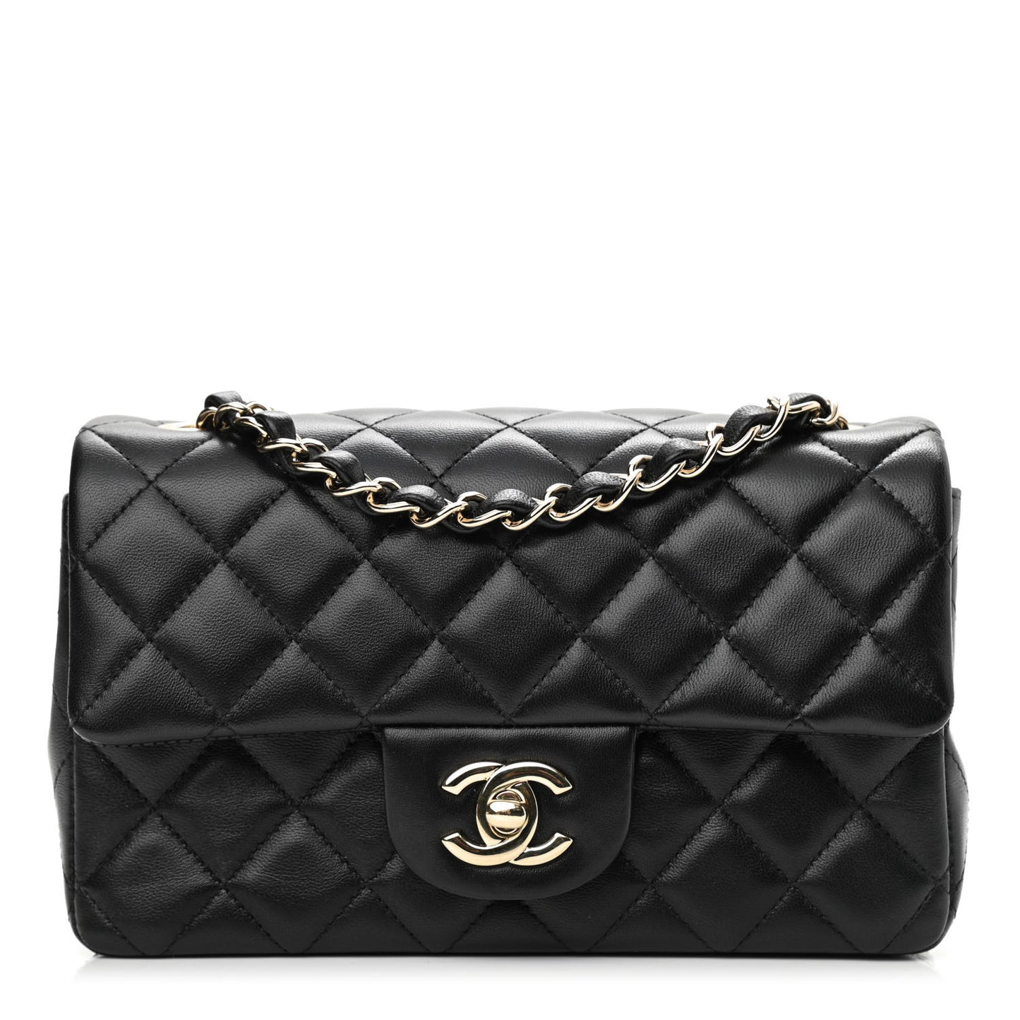 Lambskin Quilted Mini Rectangular Flap Black