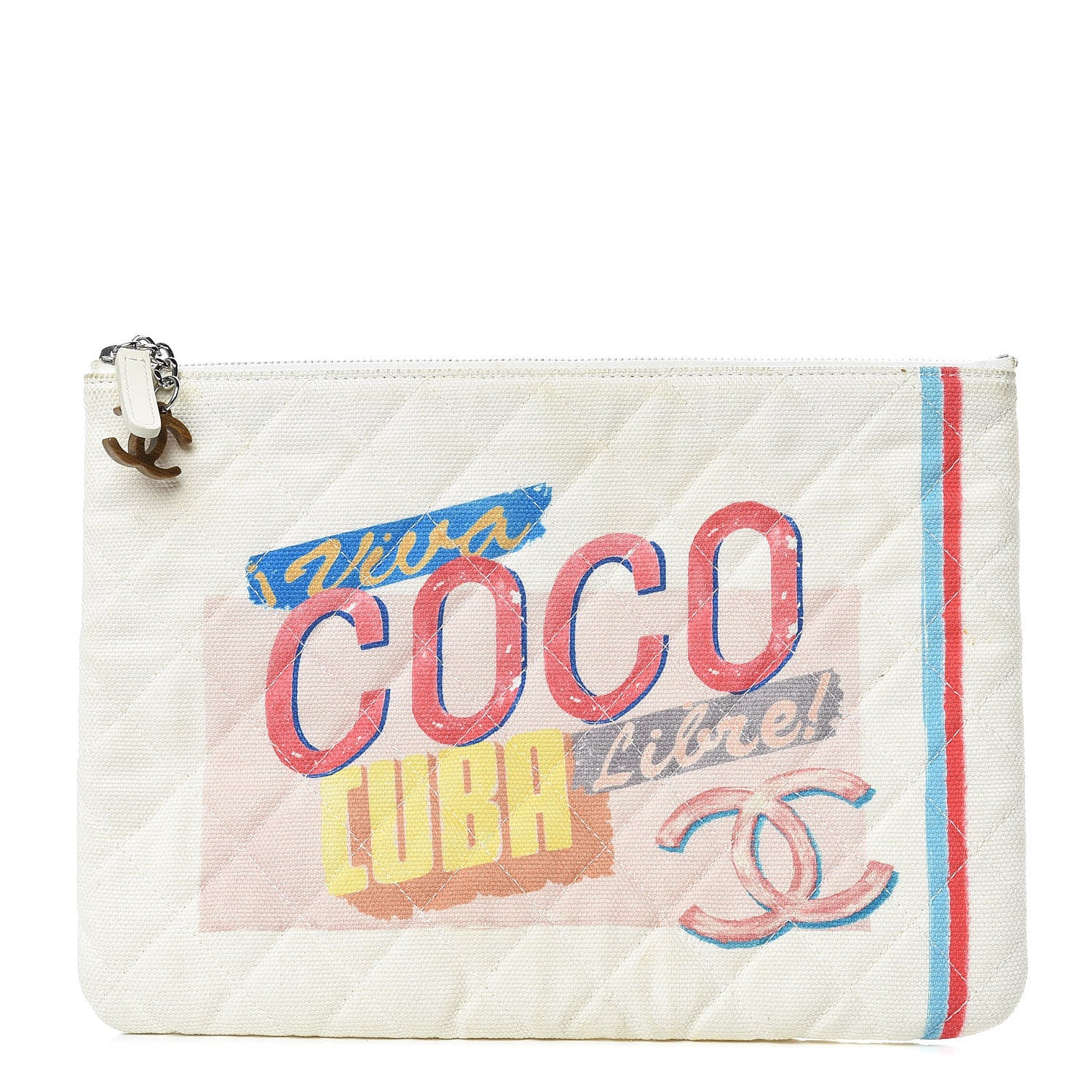 Chanel Canvas Large Coco Cuba Cosmetic Case Yellow Turquoise 1 of 16