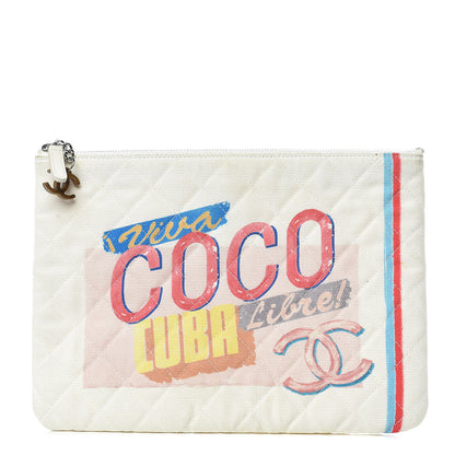 Chanel Canvas Large Coco Cuba Cosmetic Case Yellow Turquoise 1 of 16