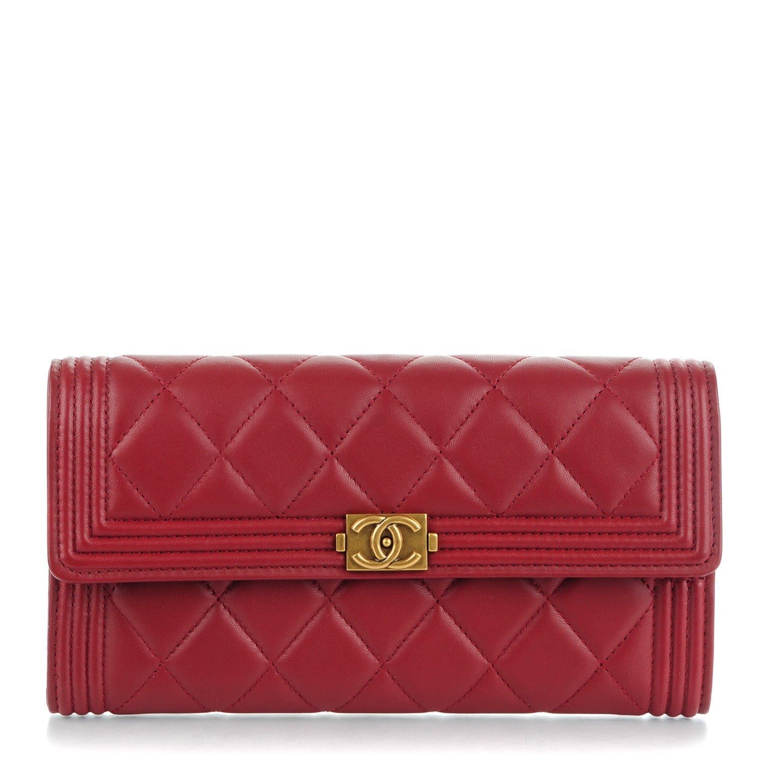 Chanel Lambskin Quilted Boy Flap Wallet Dark Red 1 of 8