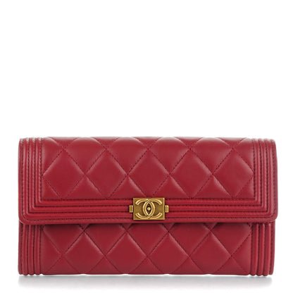 Chanel Lambskin Quilted Boy Flap Wallet Dark Red 1 of 8