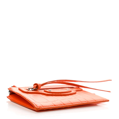 Balenciaga Semi Shiny Calfskin Crocodile Embossed Neo Classic Silver Hardware Long Coin Case Card Holder Orange 4 of 8