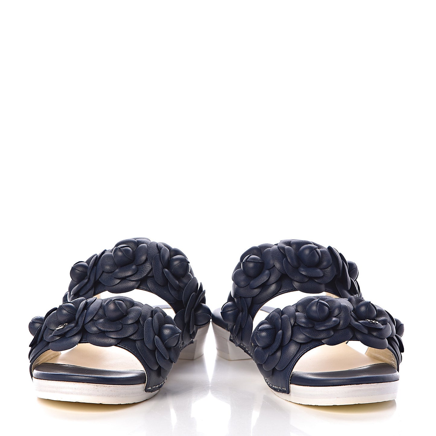 Lambskin Camellia Sandals 37 Navy Blue