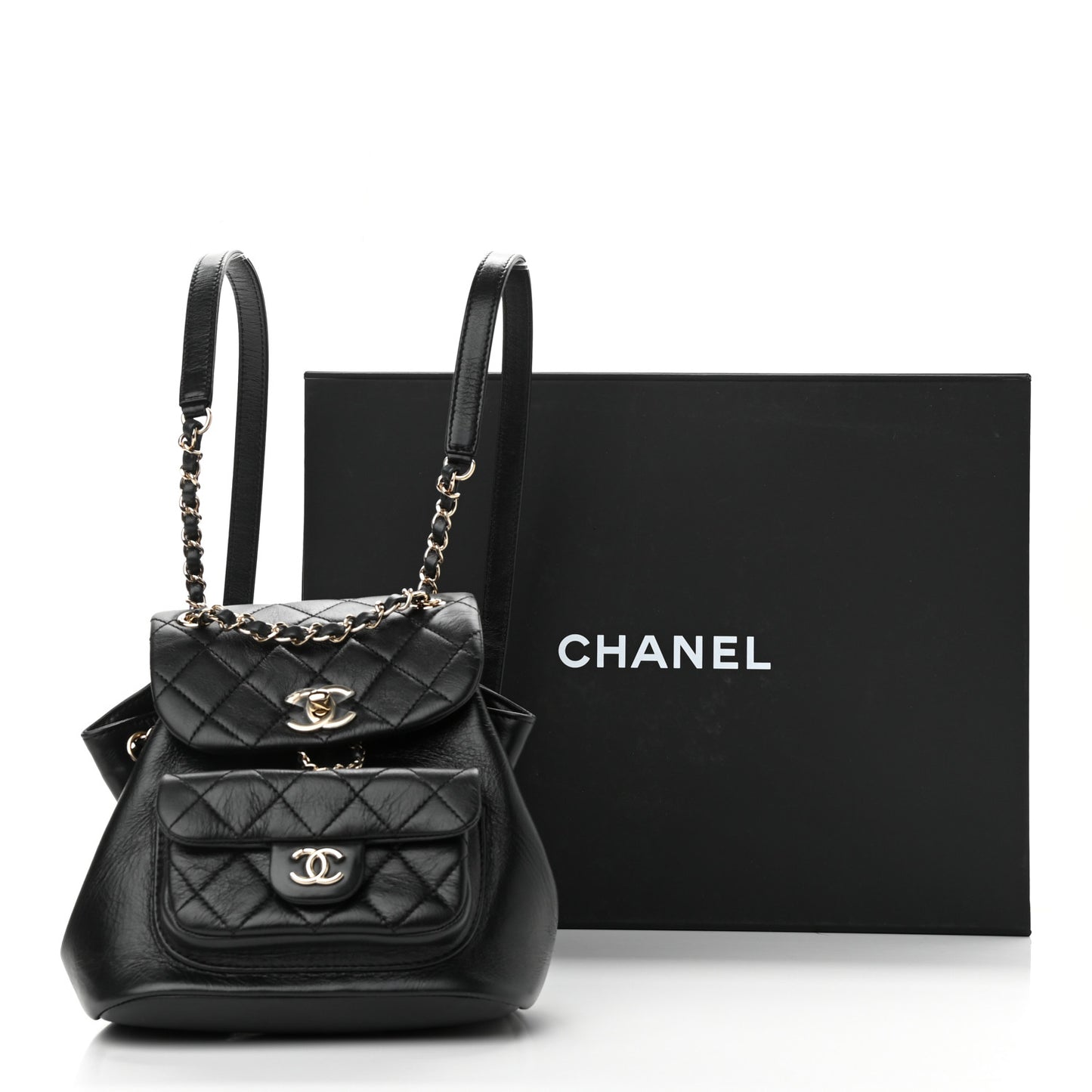 Glazed Aged Calfskin Quilted Small Duma Drawstring Backpack Black