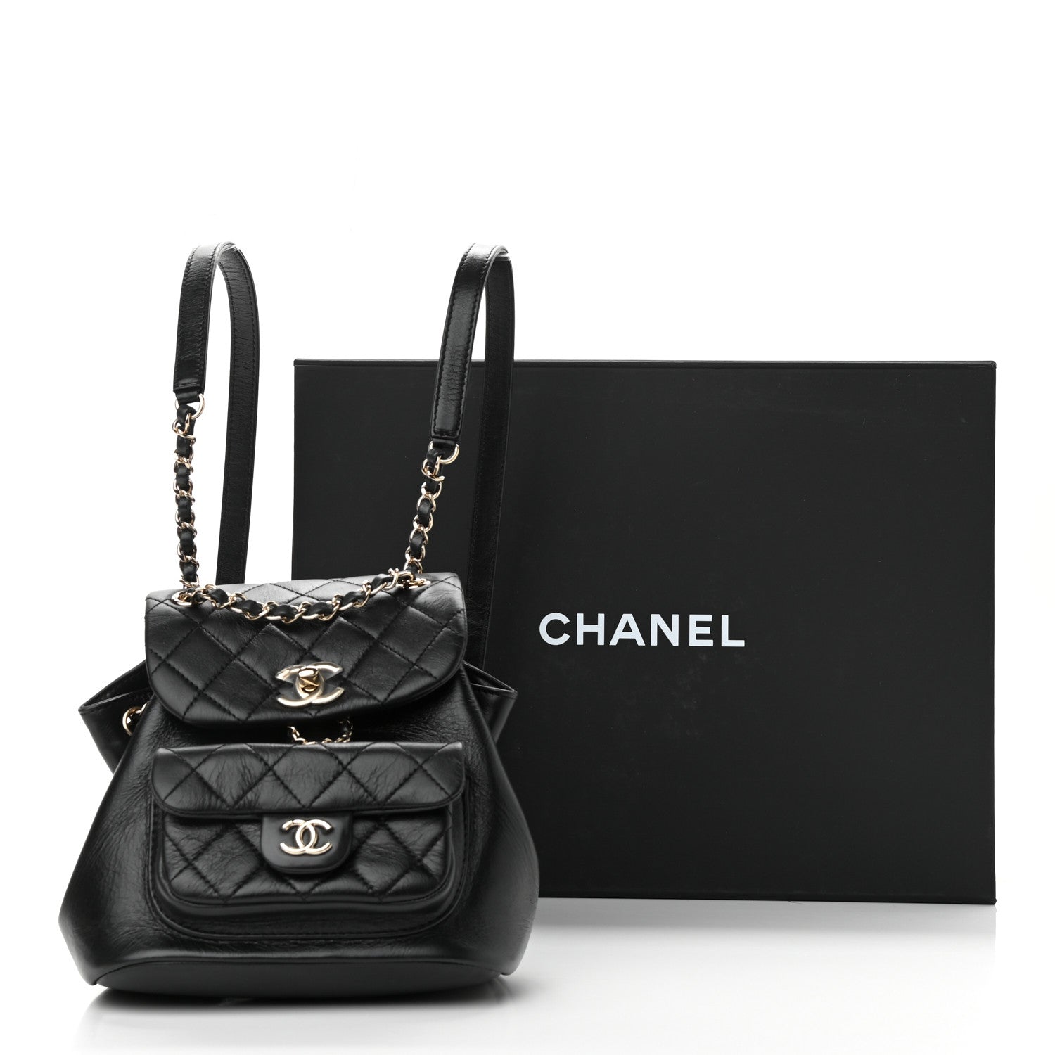 Chanel Glazed Aged Calfskin Quilted Small Duma Drawstring Backpack Black 11 of 11